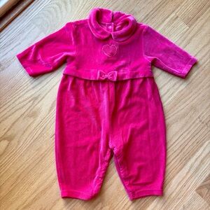 Vintage Gymboree Pink Velour Heart Romper Aspen Adventure Rainbow Tag Baby Girl
